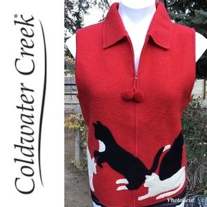 Coldwater Creek Red Wool Vest With Cats & …